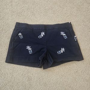 Loft Navy Pineapple Embroidered Beaded Women's Shorts Size 14
